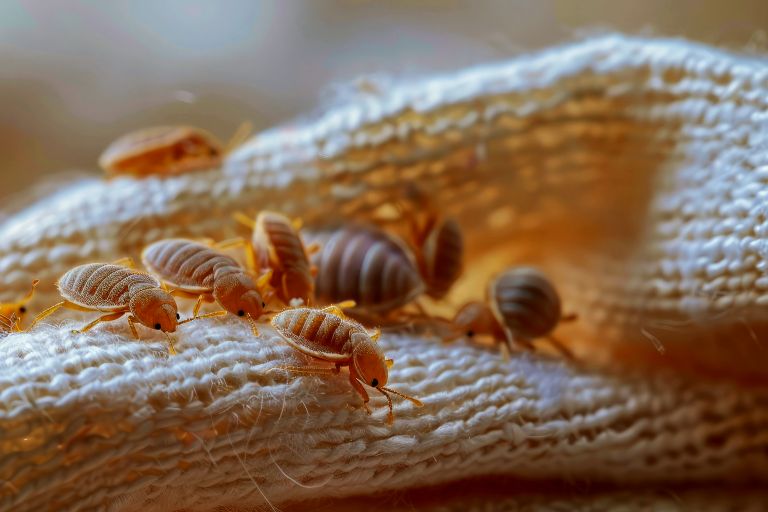 bed bugs on woven fabric